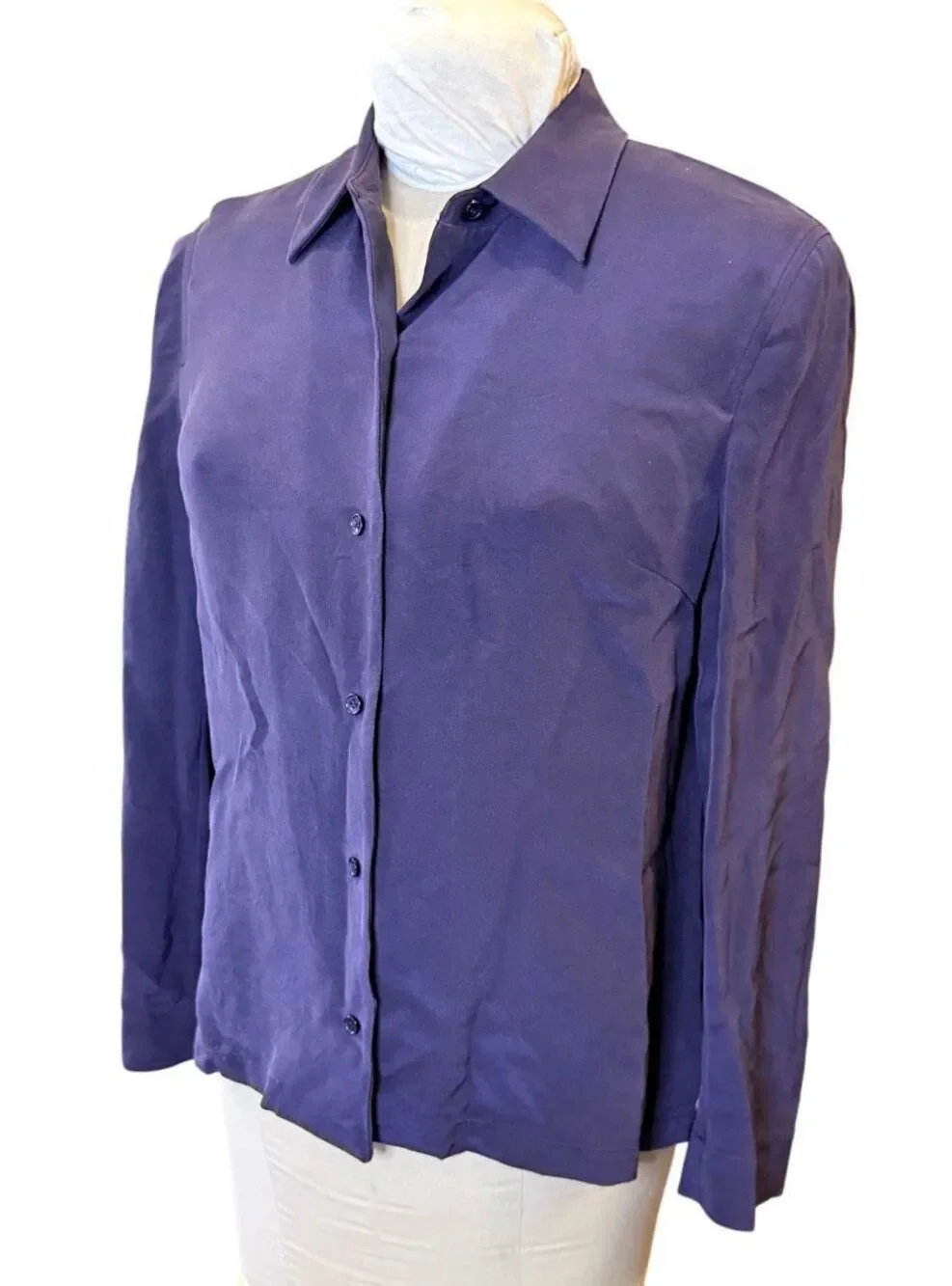 Talbots Pure Silk Blouse Deep Purple Button Front Sz. 8 Old Money Career